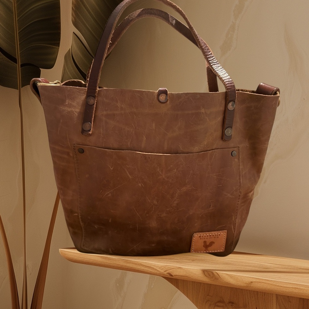 Meanwhile Back On The Farm Brown Leather Tote Bag